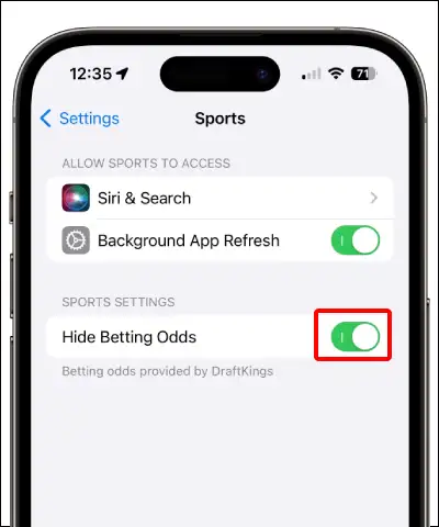 Turn On Hide Betting Odds Toggle