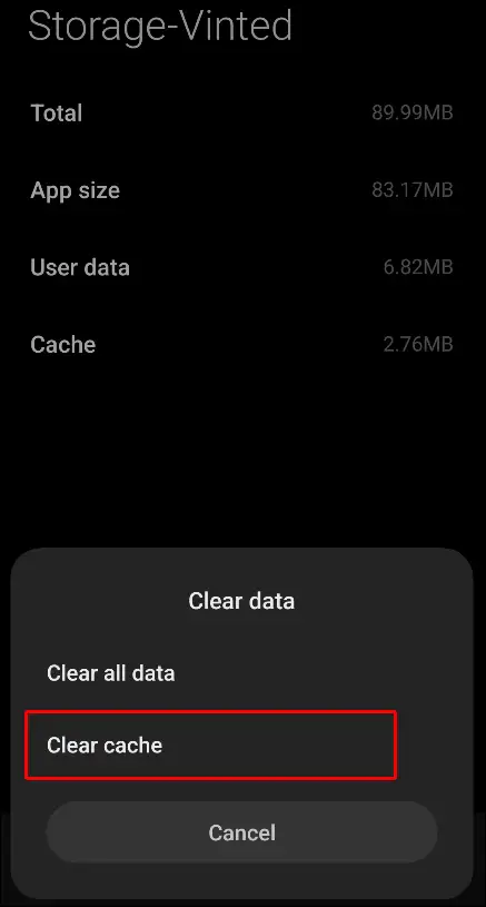 vinted app storage cache clear