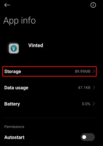 vinted app storage