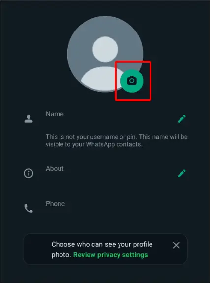 whatsapp profile camera icon