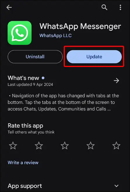 whatsapp update play store