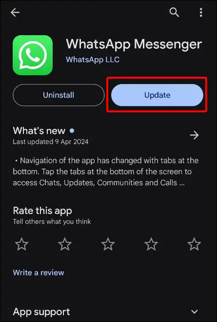 update whatsapp