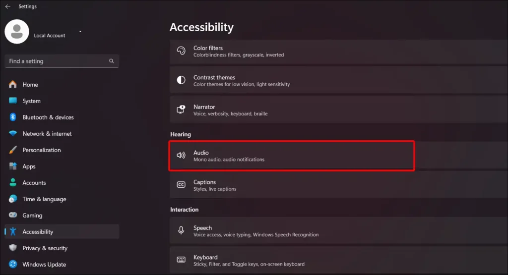 windows 11 accessibility audio settings