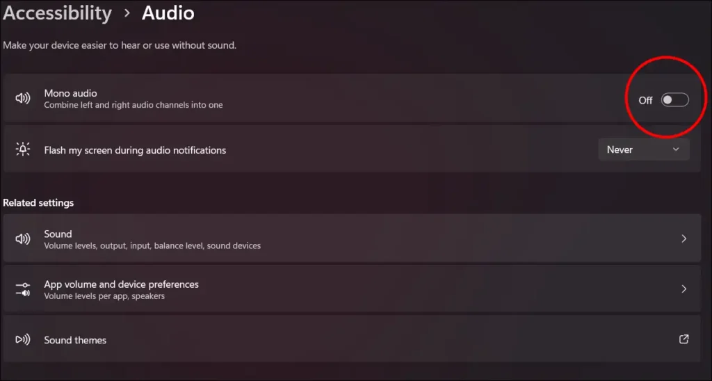 windows 11 accessibility mono audio disable