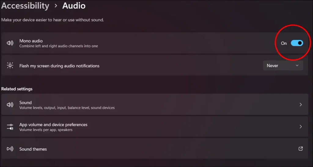 windows 11 accessibility mono audio settings
