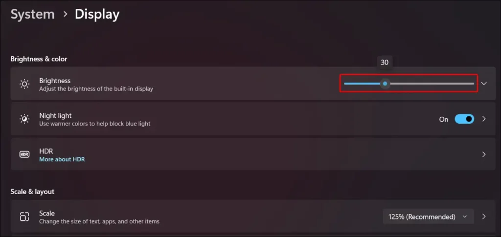 windows 11 display brightness slider