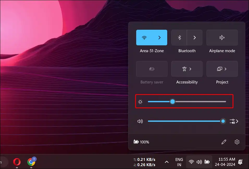 windows 11 quick settings brightness slider