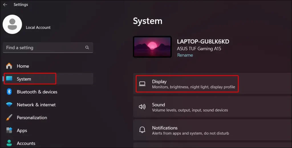 windows 11 system display settings