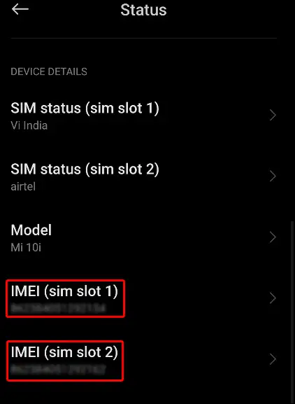 Check Android Phone's IMEI Number with Settings