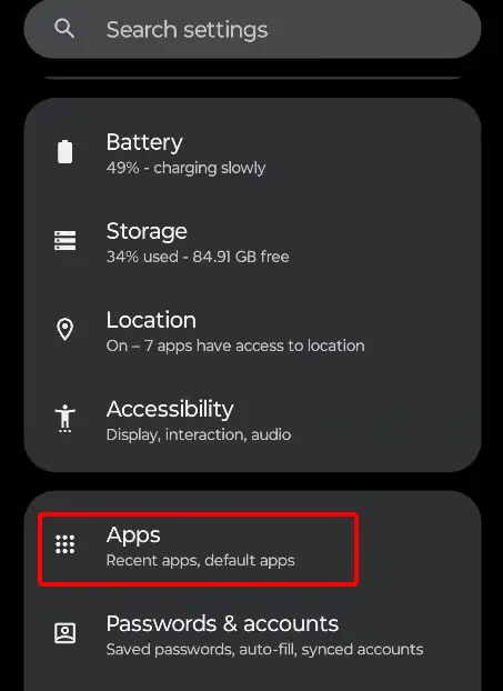 android app settings