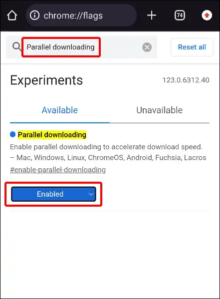 android chrome flags parallel downloading enabled