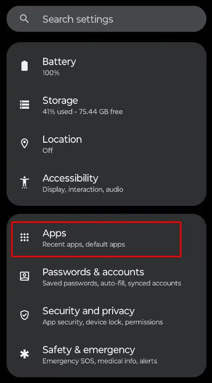 android settings apps