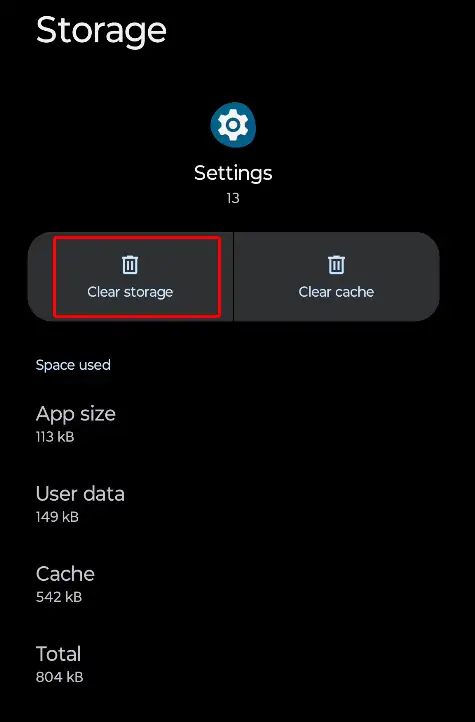 android settings clear storage