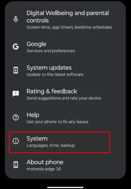 android system settings