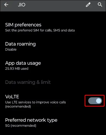 android volte off toggle