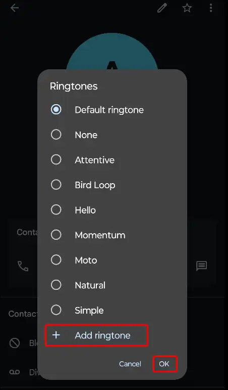 contacts choose custom ringtone