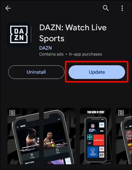 dazn app update play store