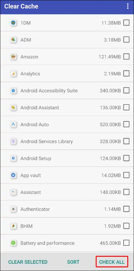 delete all apps cache on android at once