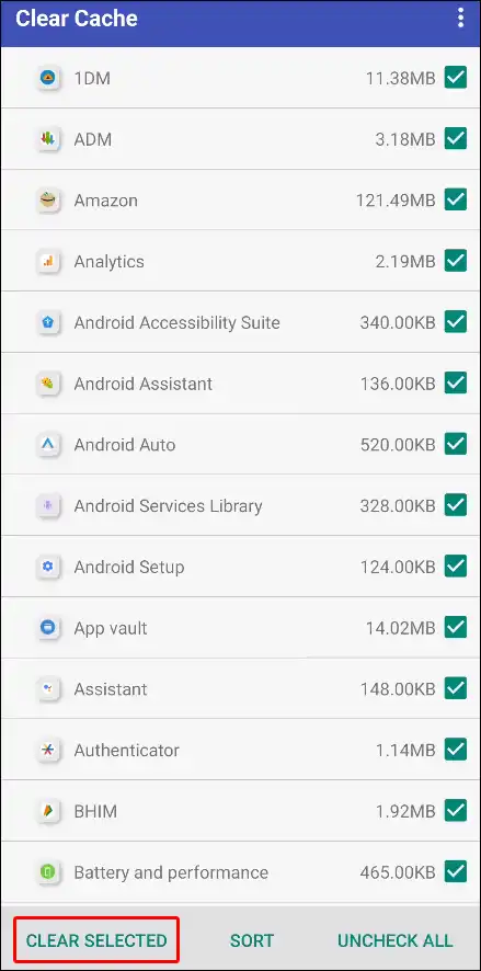 delete all apps cache on android at once