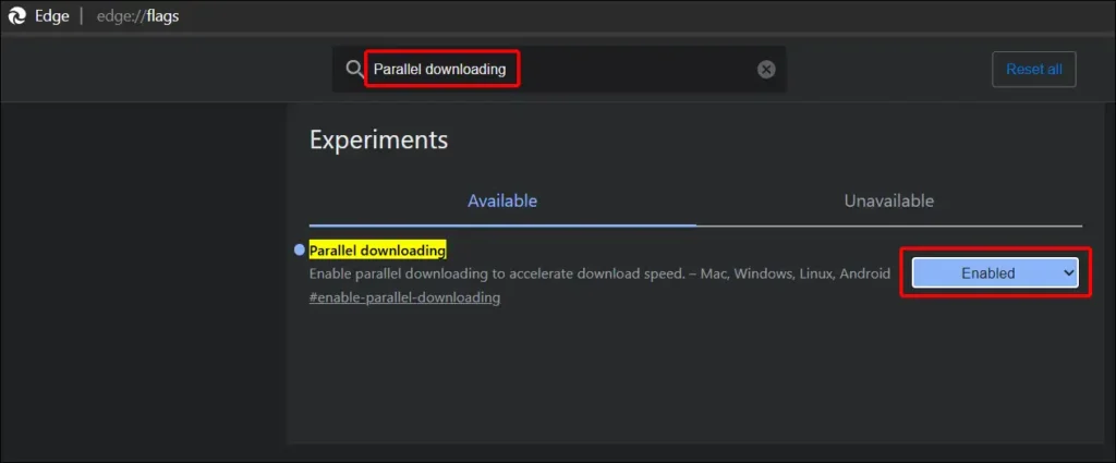 desktop edge flags parallel downloading enabled
