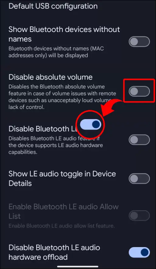 disable absolute volume turn on toggle