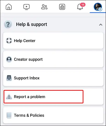 facebook report a problem