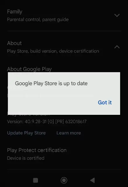 Google Play Store is up to date