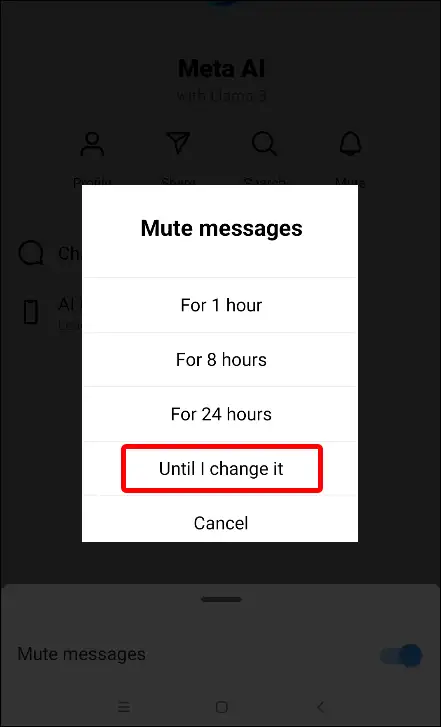 instagram meta ai mute until i change it