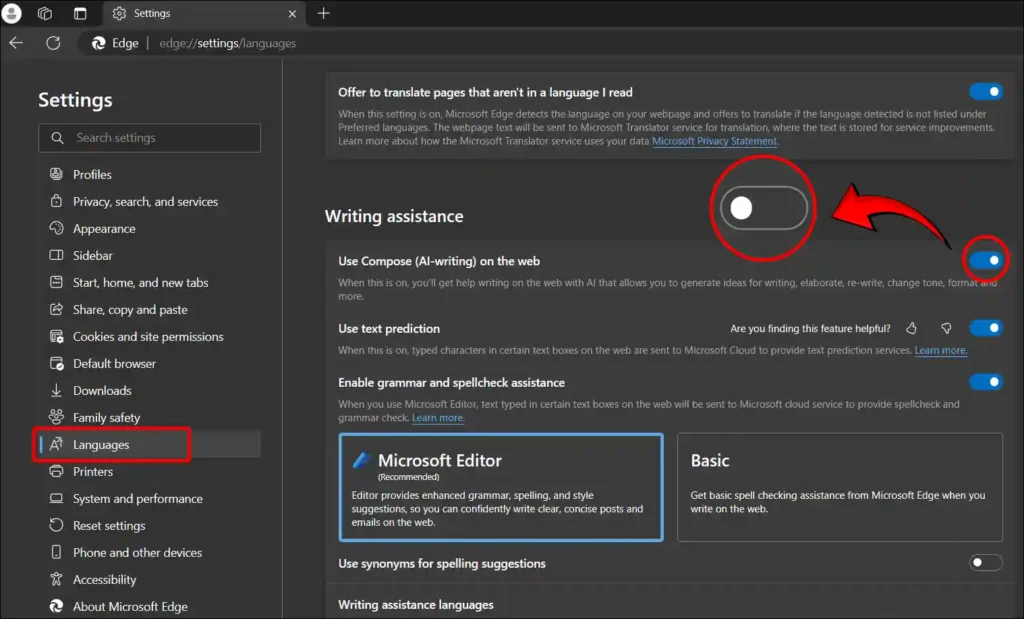 microsoft edge copilot rewrite disable