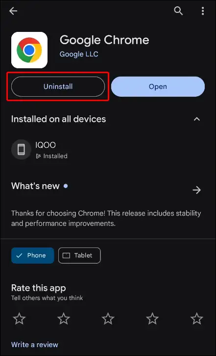 play store google chrome uninstall