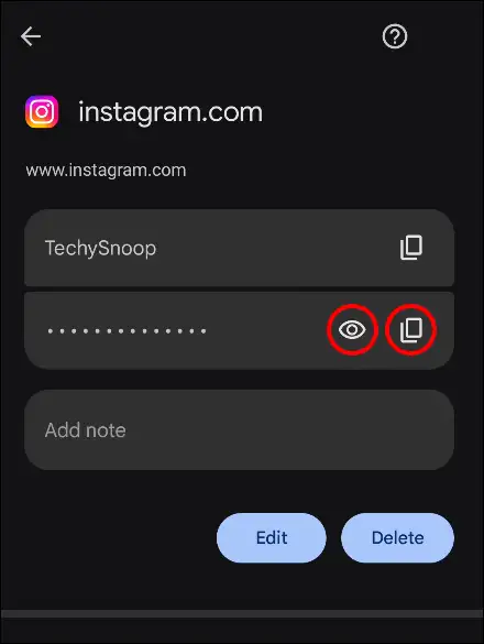 see instagram password android settings