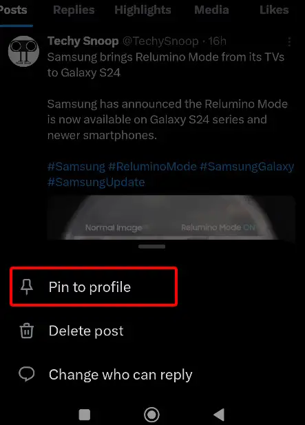 Pin a X Post on Android