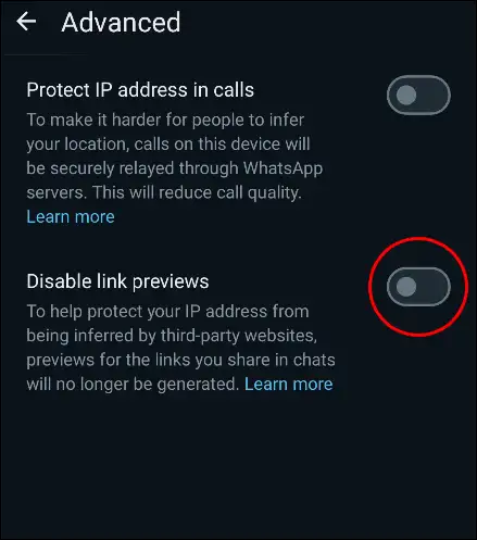 whatsapp disable link previews