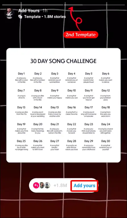 30 day song challenge instagram story add yours