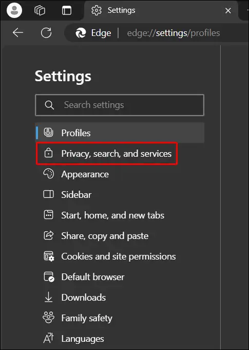 Microsoft edge privacy, search, and services