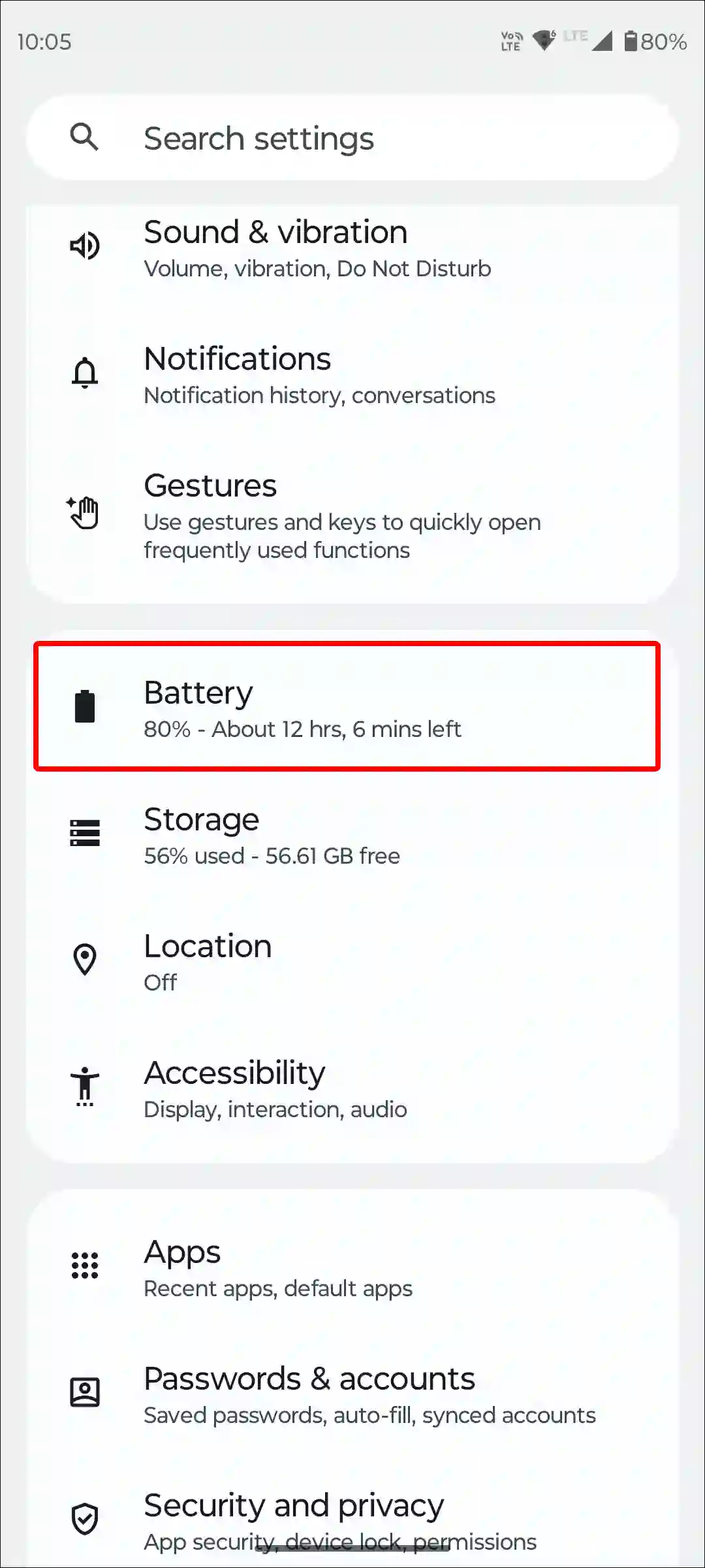 android battery settings