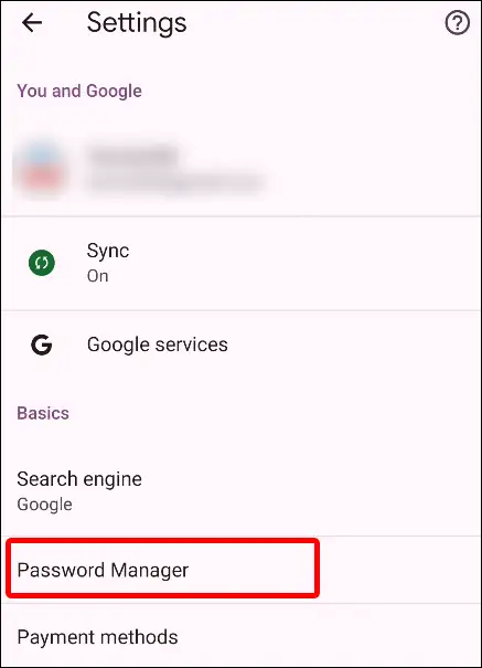 android chrome password manager