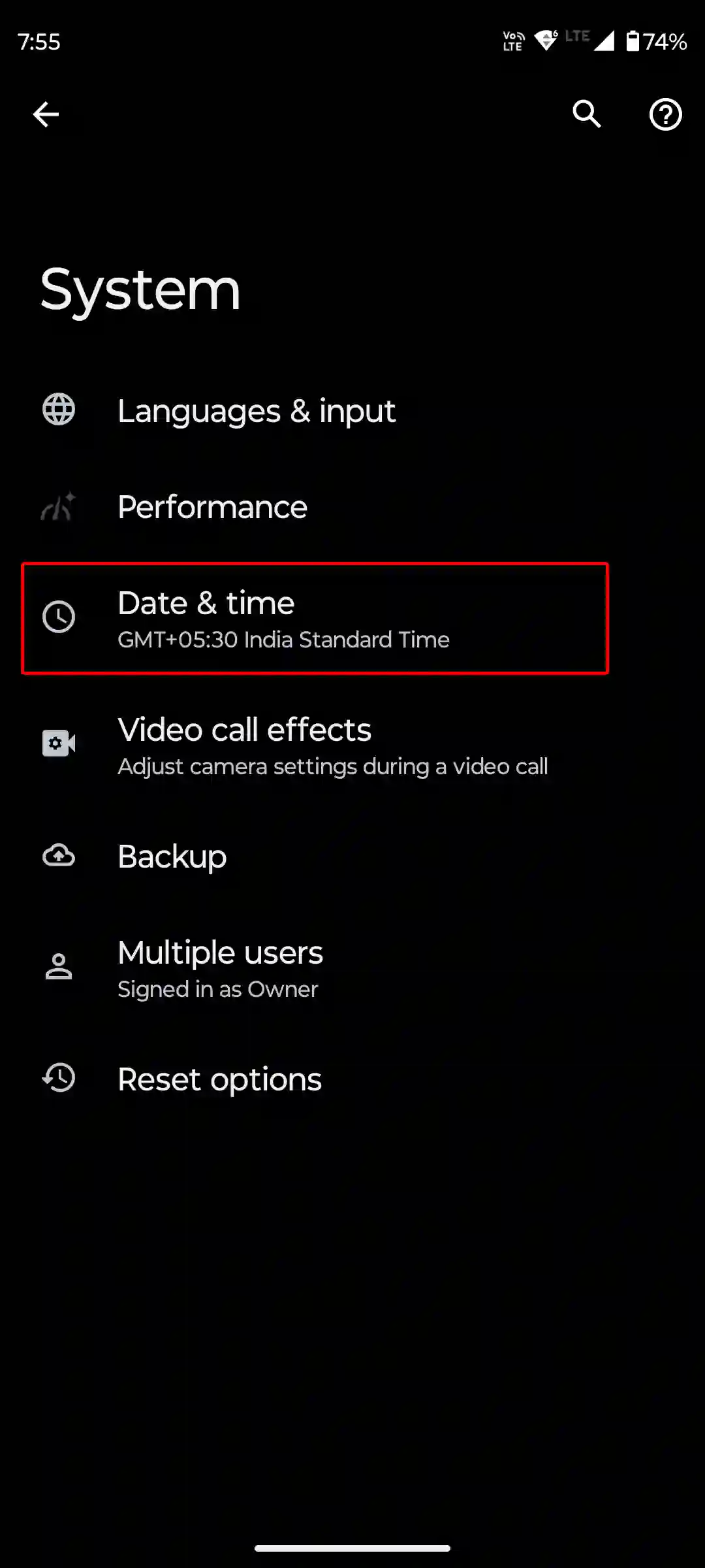 android date and time settings