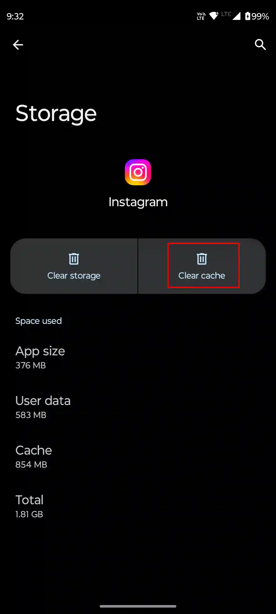 android instagram clear cache