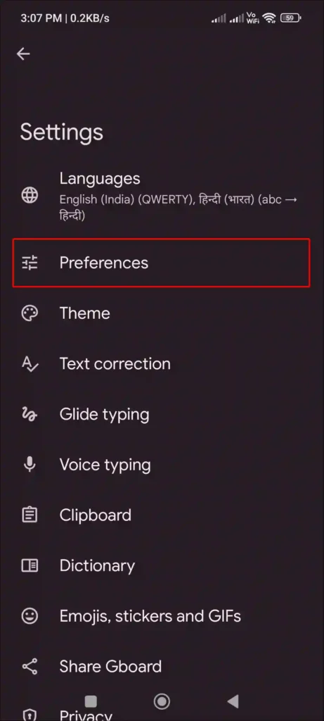 android keyboard preferences