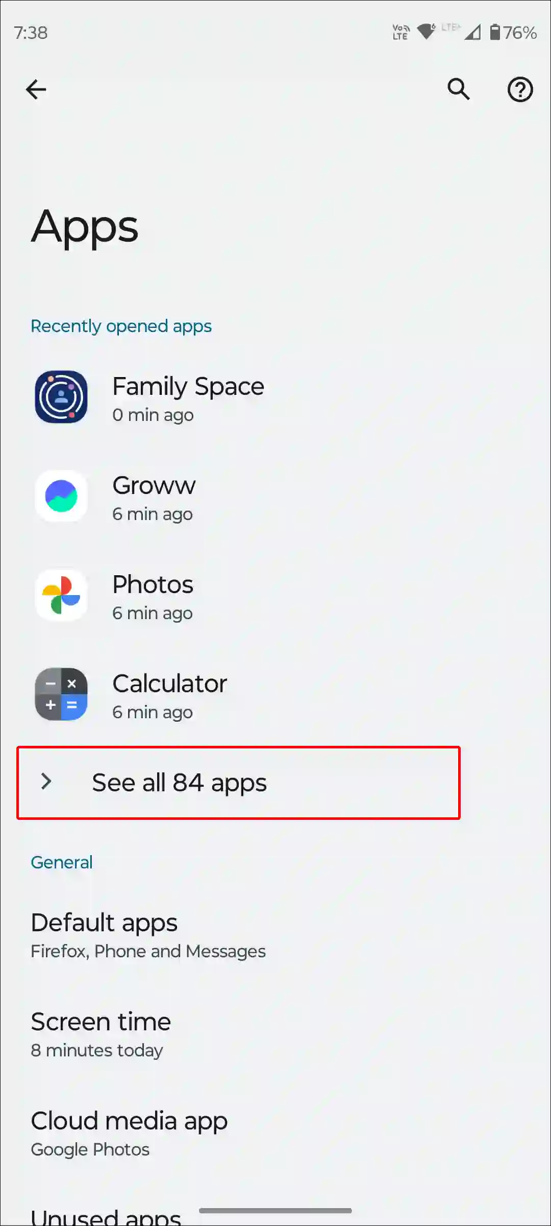 android see all apps settings