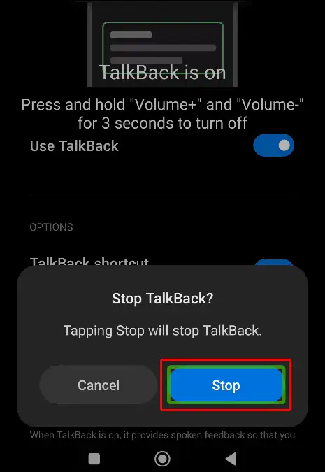 android stop talkback