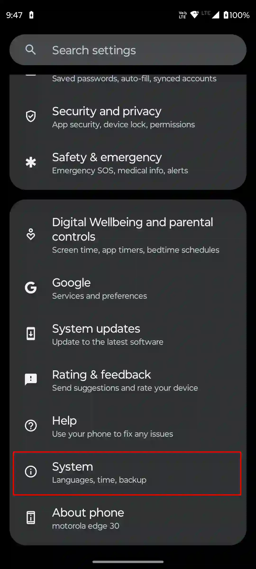 android system settings