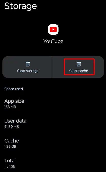 android youtube app clear cache