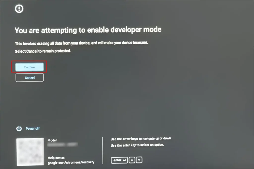 chromebook developer mode confirm