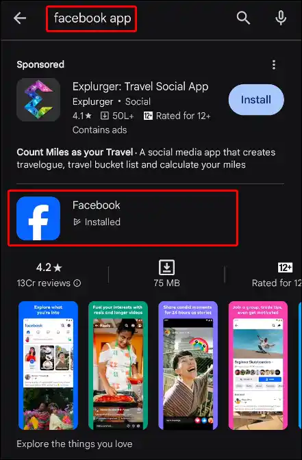 facebook app play store