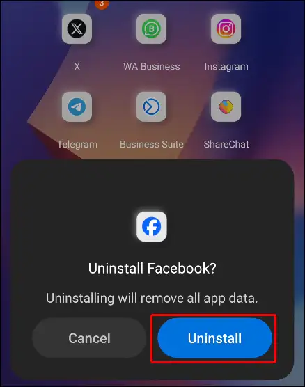 facebook uninstall app drawer