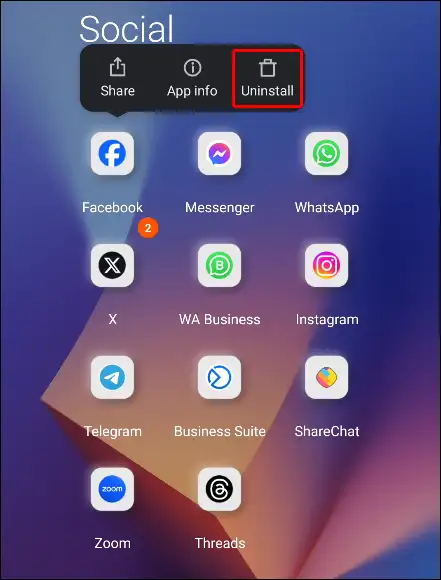 facebook uninstall app drawer