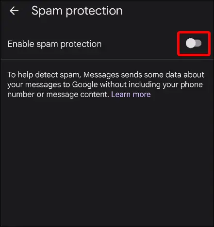 google messages disable spam protection