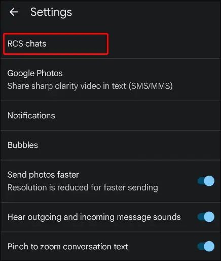 google messages rcs settings